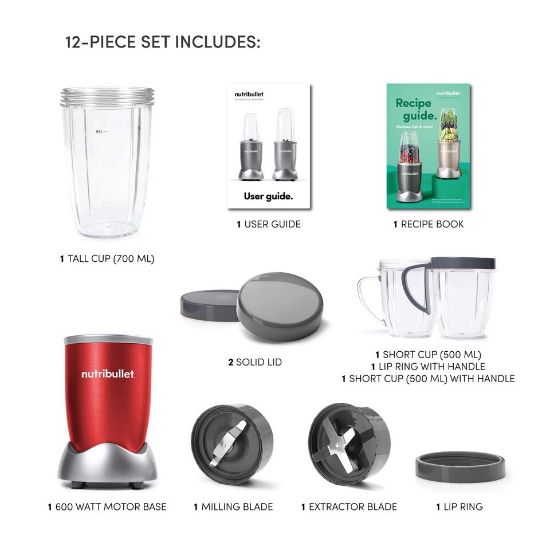 Picture of NutriBullet Multi-Function High Speed Blender 600 W, 9 Piece Accessories, Red, NBR-1212