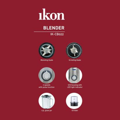 Picture of Ikon Blender With Coffee Grinder, 1.5L Glass Jar, 450 W, Stainless Steel, CB022