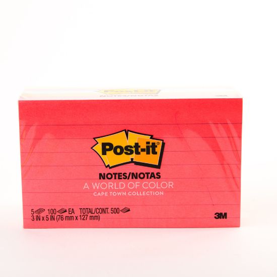 Picture of 3M Post-it Neon Colors Lined 3inchx5inch 5 x 100 Sheet