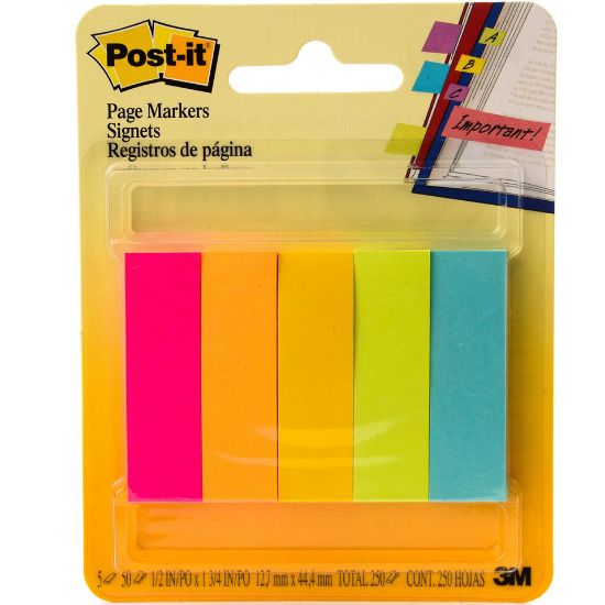 Picture of 3M Post -it F&M Page Markers Fluo Colors 1/2inch x 1 3/4inch 5 x 50 Sheets