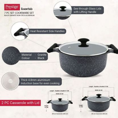 Picture of Prestige Granite Cookware Set 7pcs B657 Black Induction Base