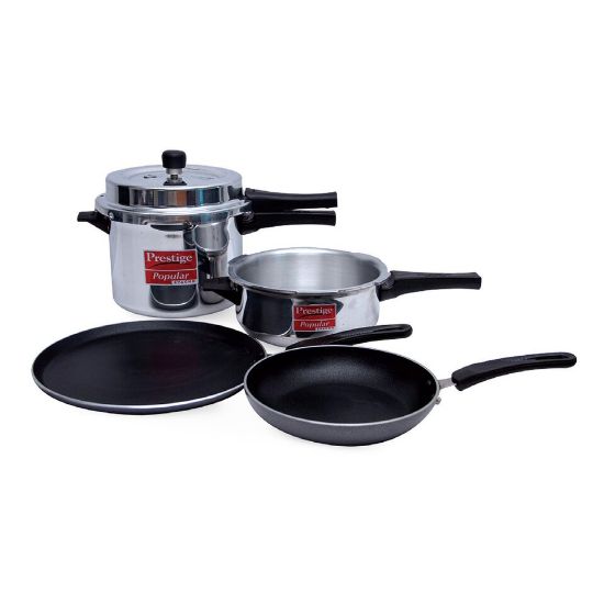 Picture of Prestige Popular Svachh Aluminium Pressure Cooker 5Ltr + Cooker Pan + Fry Pan 20cm + Tawa 27.5cm