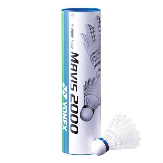 Picture of Yonex Badminton Shuttlecock 6pc Pack Mavis 2000 White Middle Speed - Blue Cap