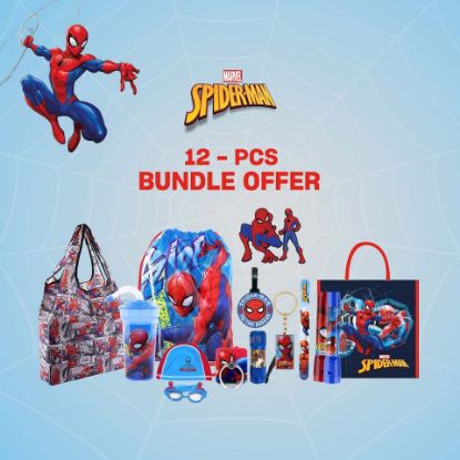 Picture of Marvel Spiderman 12 Pcs Bundle Pack Shopping bags , Slapband , Drawstring bag, Tumblers with straw, Fridget Magnet, and more.. - TRHA20895