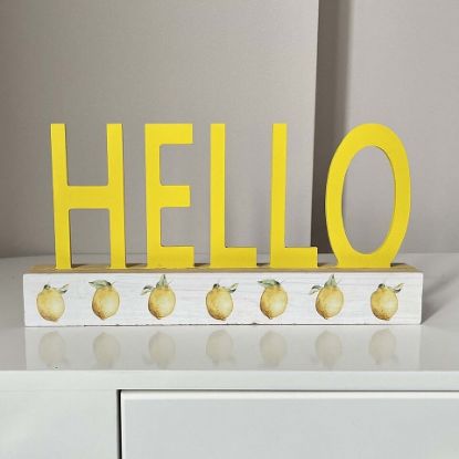 Picture of Maple Leaf Hello Sign Wooden Cutout Word Art Tabletop Decor, 30 x 4 x 15.5cm