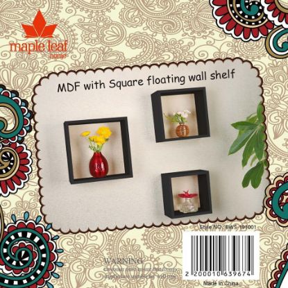 Picture of Maple Leaf MDF Wood Square Floating Wall Shelf 3pcs Set 1910P Black