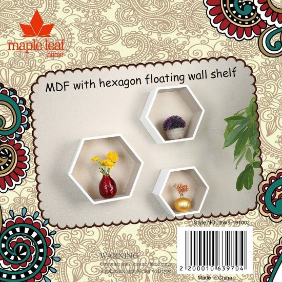 Picture of Maple Leaf MDF Wood Hexagon Floating Wall Shelf 3pcs Set 19102P White