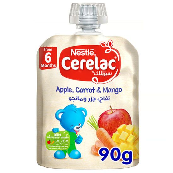 Picture of Nestle Cerelac Apple, Carrot, & Mango Fruits Puree Pouch Bay Food From 6 Months 90 g